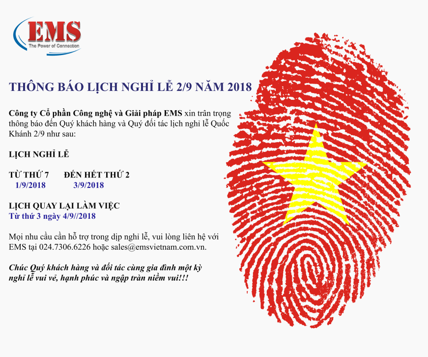 THÔNG BÁO LỊCH NGHỈ LỄ 2/9 NĂM 2018